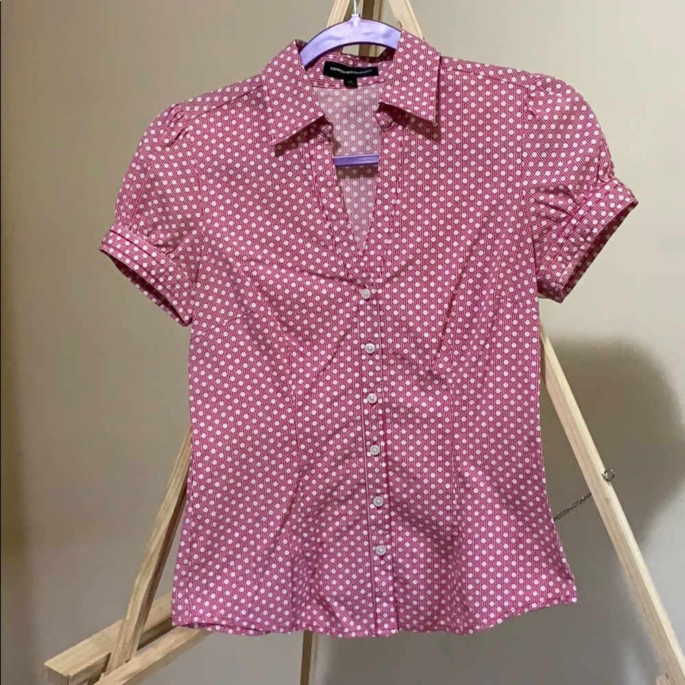 Express Design Studio Polka dot button down shirt